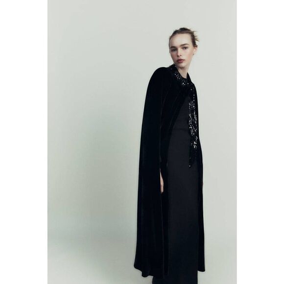 ZARA SEQUIN VELVET CAPE NWT - Picture 1 of 9